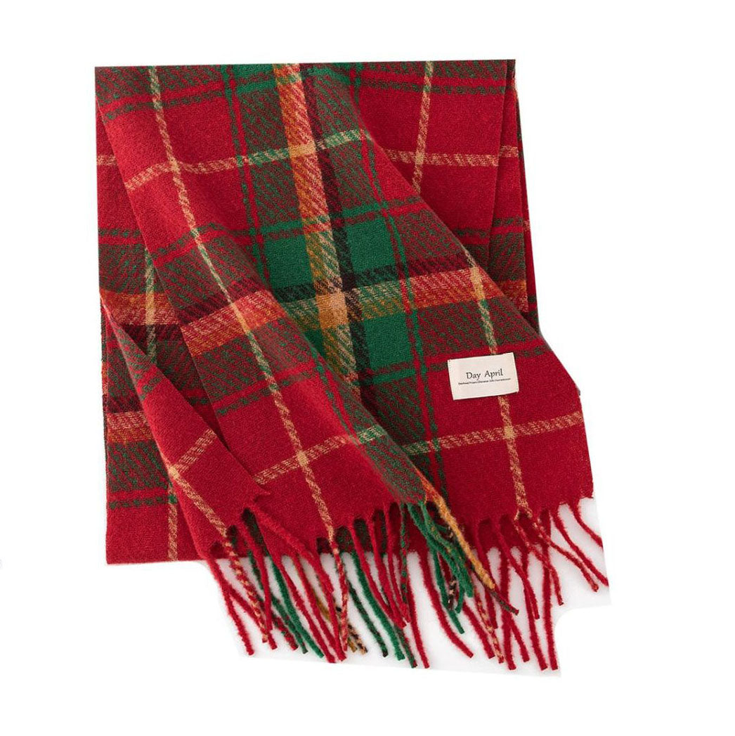 ウール製のチェック柄レディーススカーフ