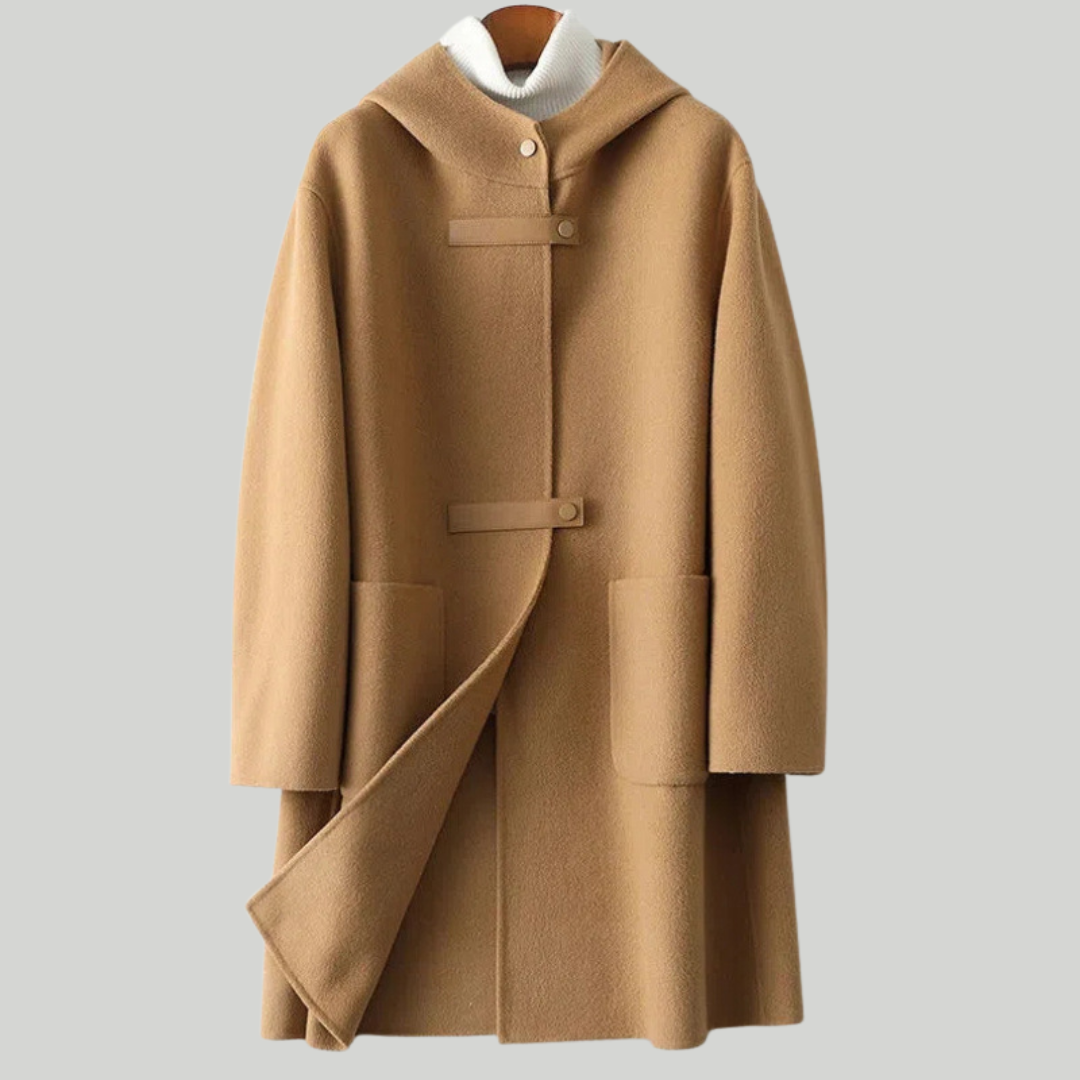 ファッショナブルなフード付きウールコート