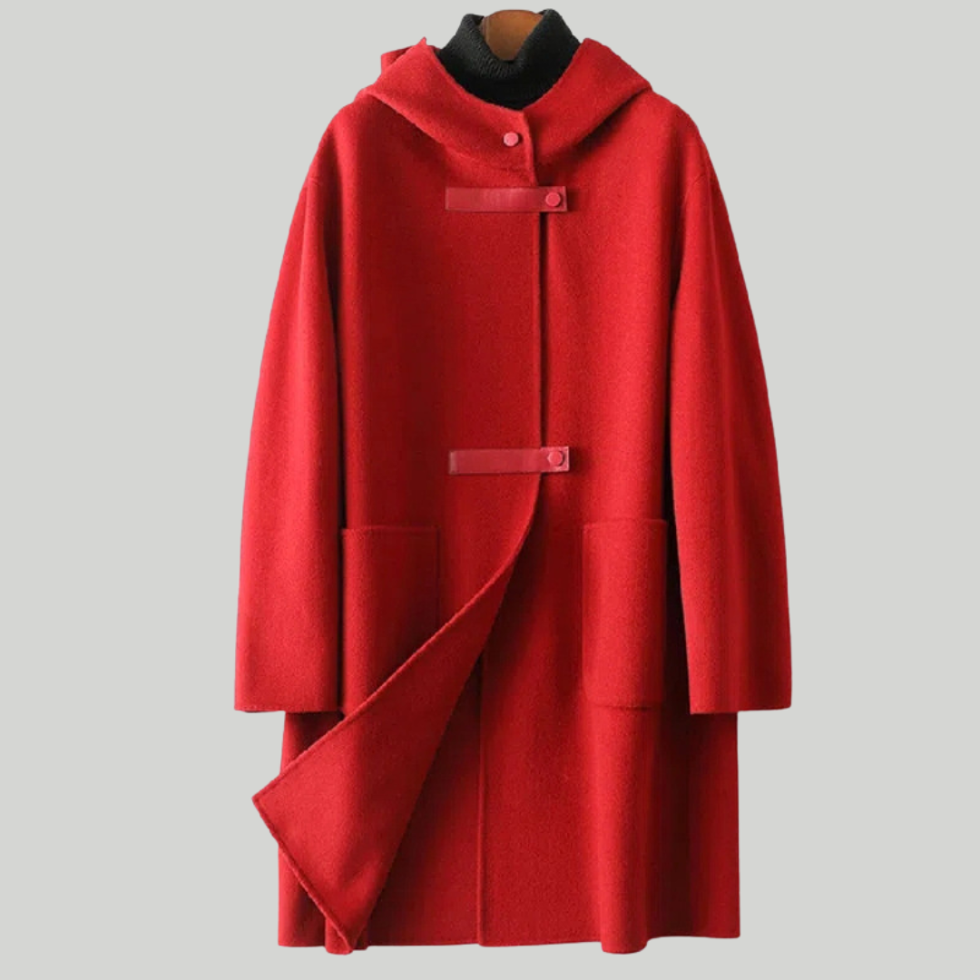 ファッショナブルなフード付きウールコート