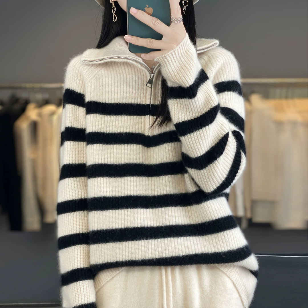 とろみルーズボーダーファスナーセーター