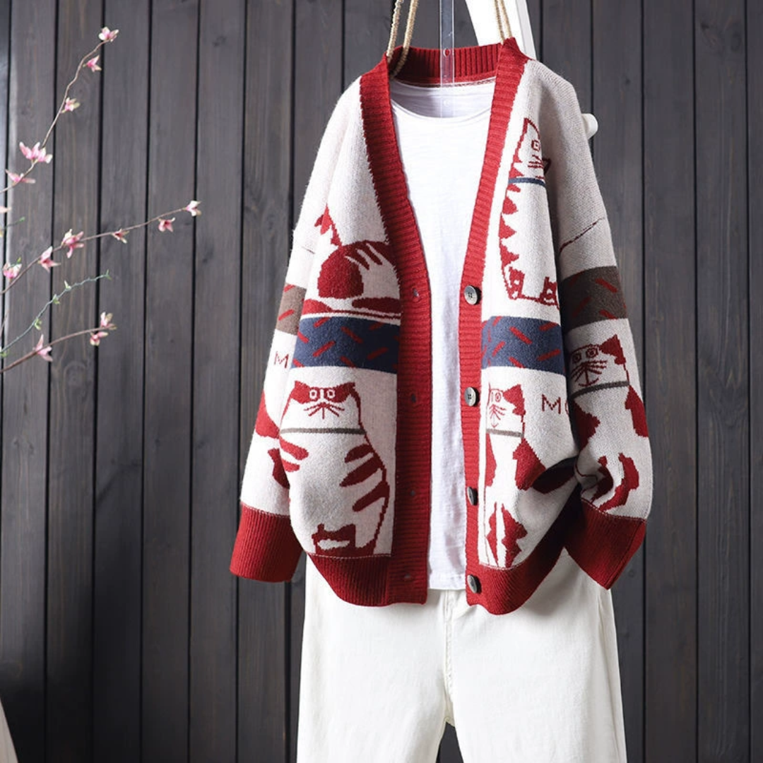 キャット・ジャカード・ニット・カーディガン