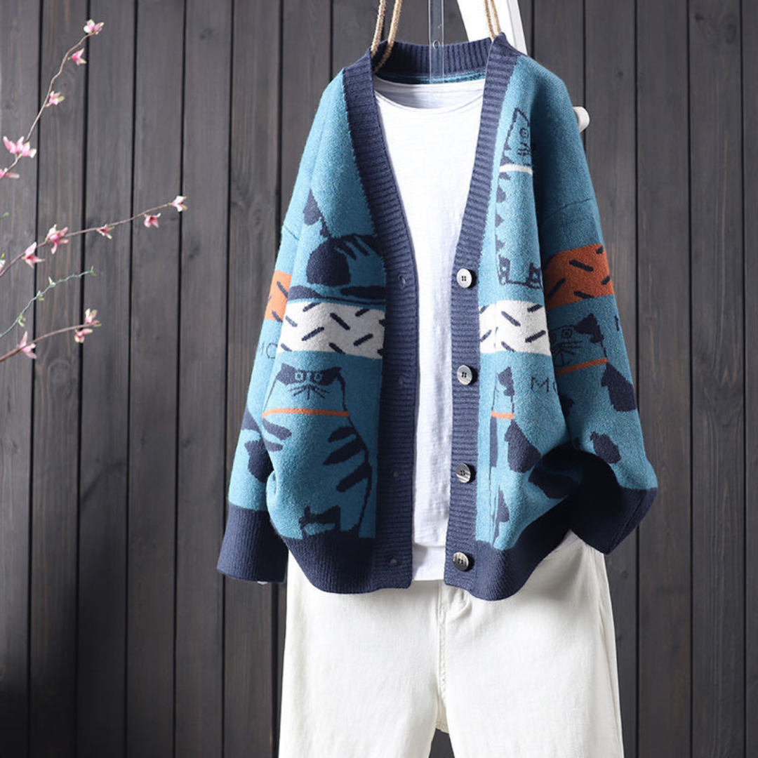 キャット・ジャカード・ニット・カーディガン