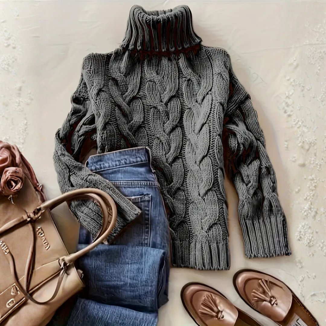 エレガントなハイネック・ニット・セーター