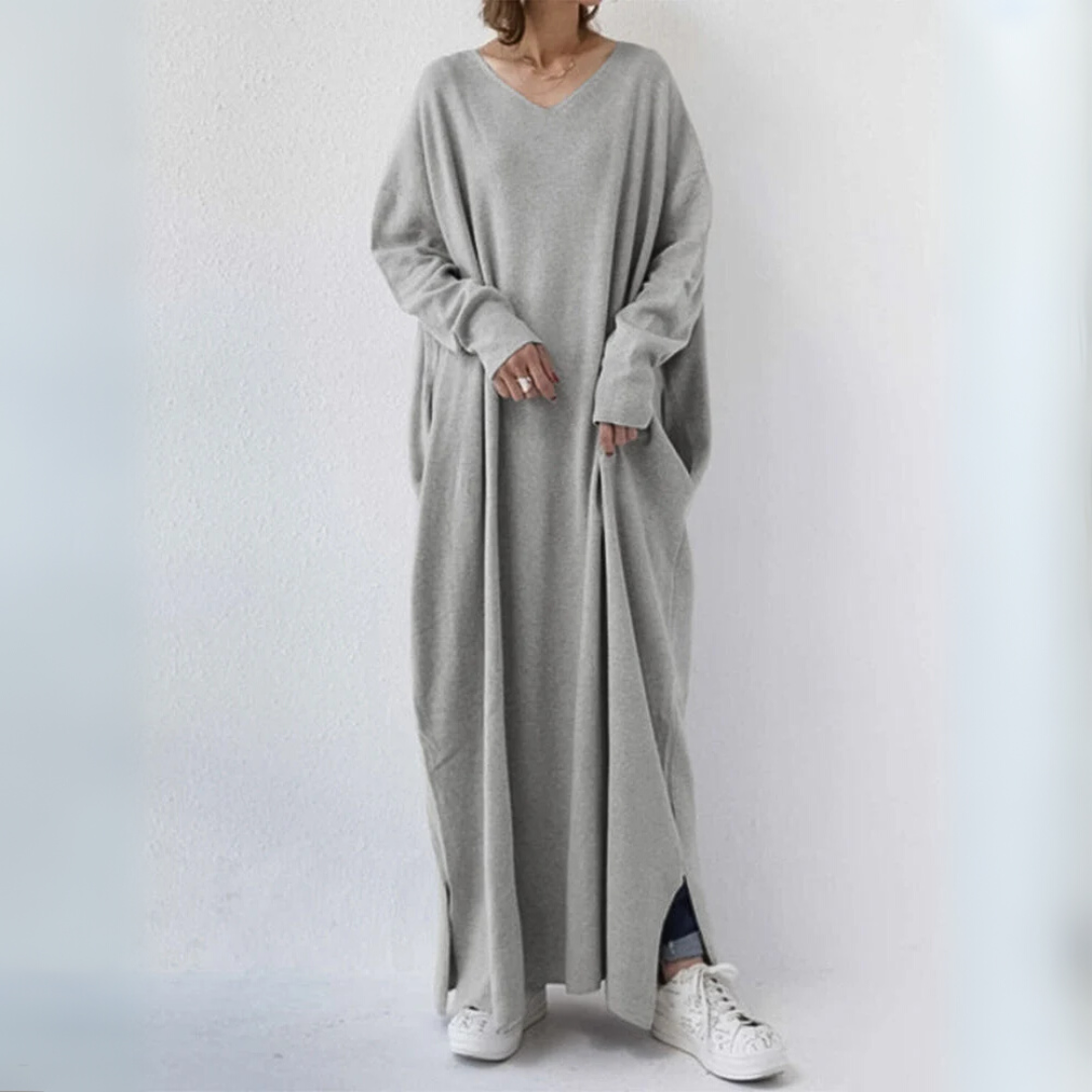 エレガントなカジュアルVネックドレス