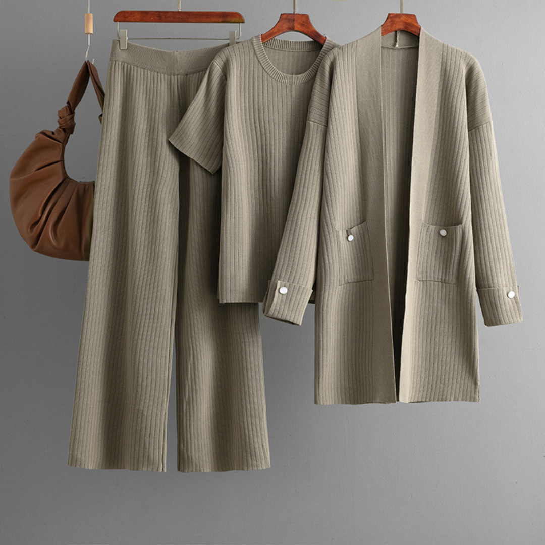 冬物トップス、カーディガンジャケット、ワイドパンツ3点セット