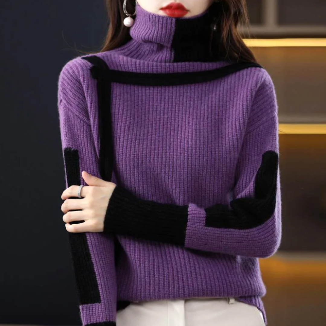 カラーブロック・タートルネック・セーター