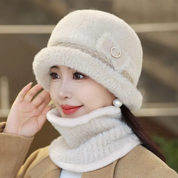 女性用暖かいフリース帽子とスカーフ