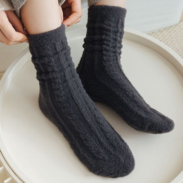 女性用、秋冬、厚手、暖かい、コットン製のミディアムレングスのレトロスタイルのソックス