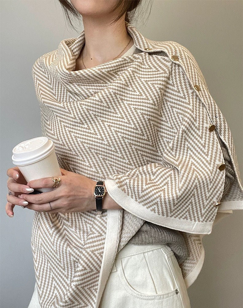 幾何学模様のニット女性用スカーフ