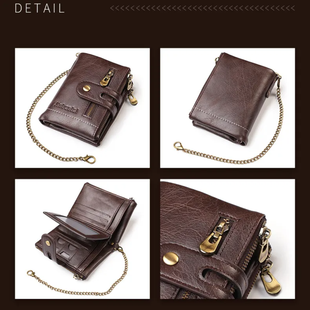 レトロレザー財布 | スタイリッシュなチェーン付き!