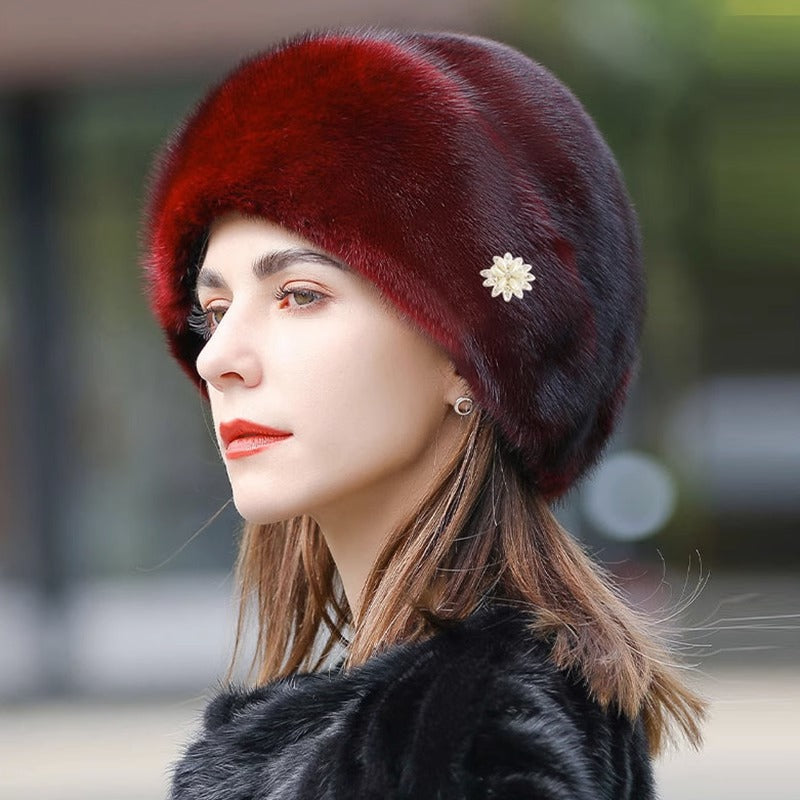太くて暖かい人工ファーの帽子