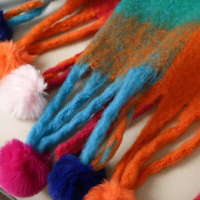 フリンジ付きレディースプラスチックウールスカーフ、日常用