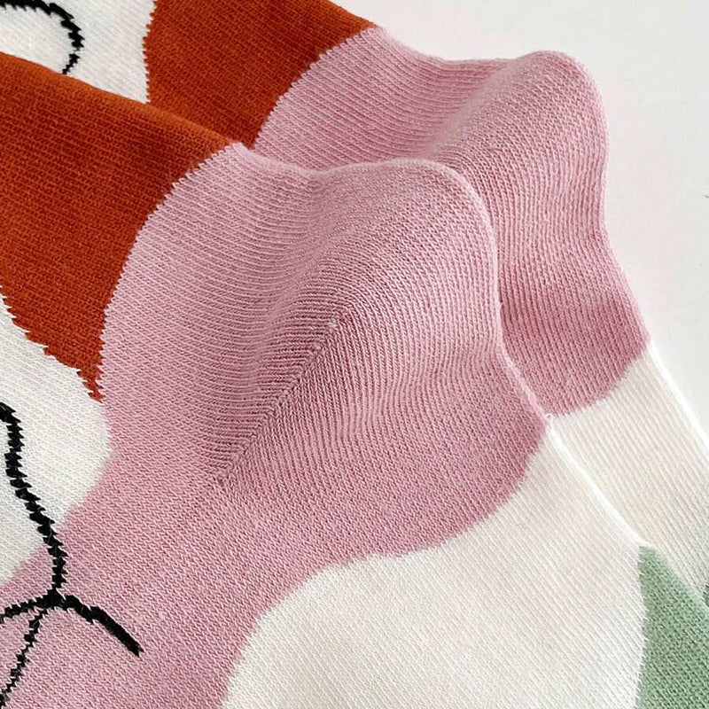 秋冬用のアニメプリント付きの女性用厚手コットンミディアムソックス