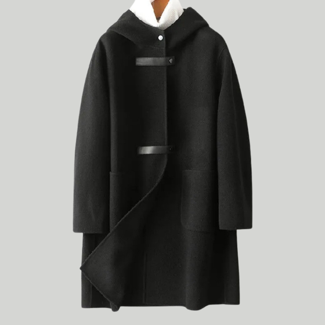 ファッショナブルなフード付きウールコート