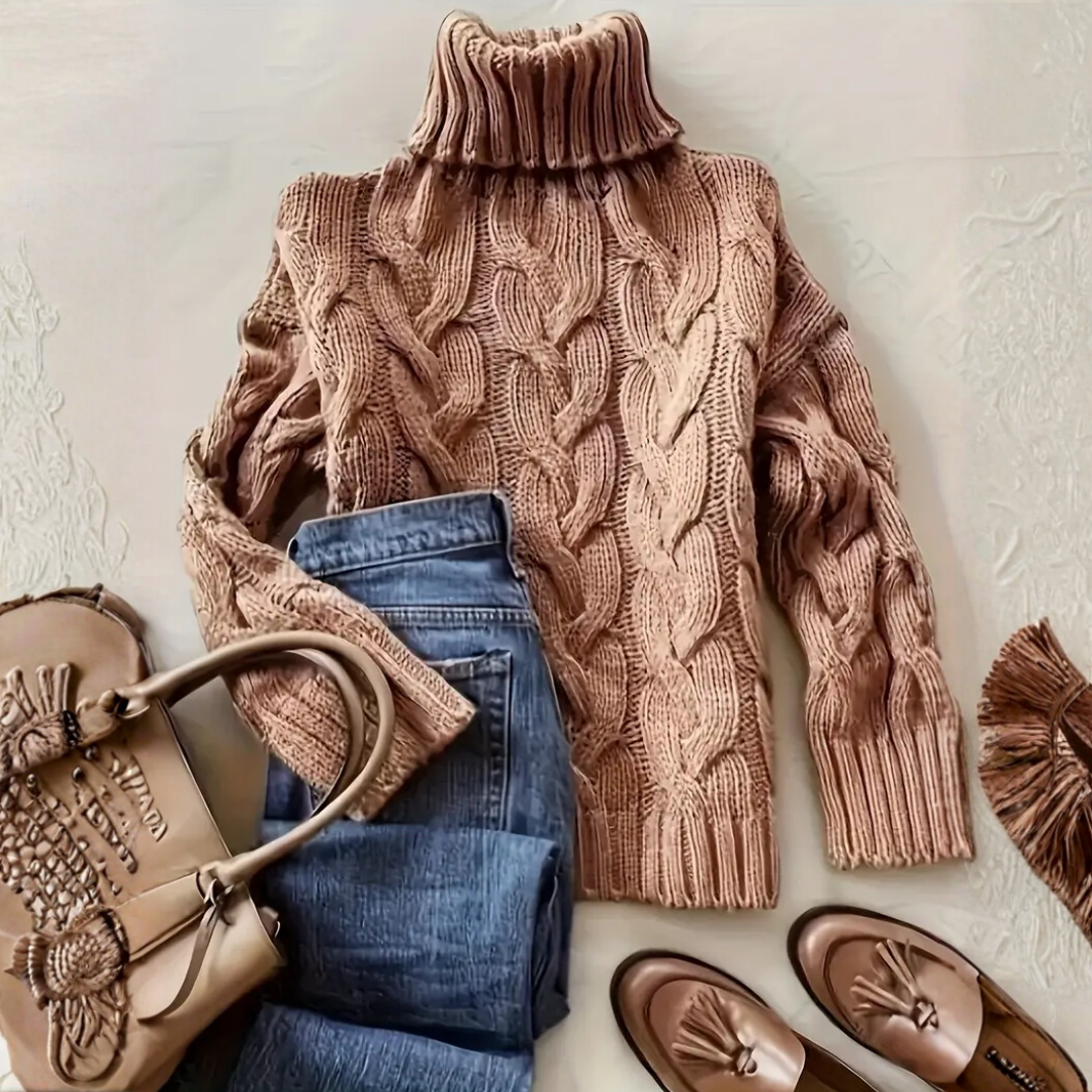 エレガントなハイネック・ニット・セーター