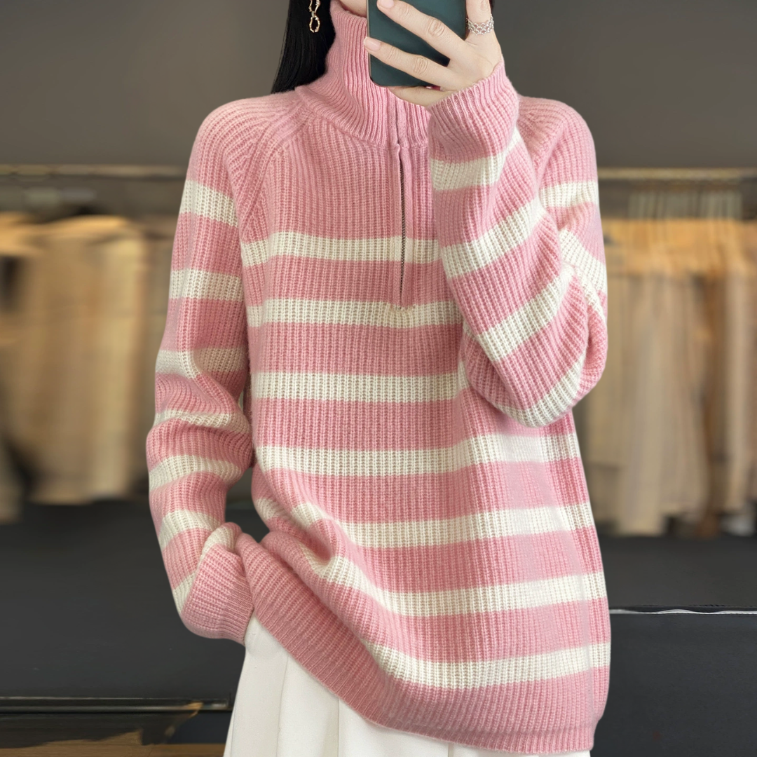 とろみルーズボーダーファスナーセーター