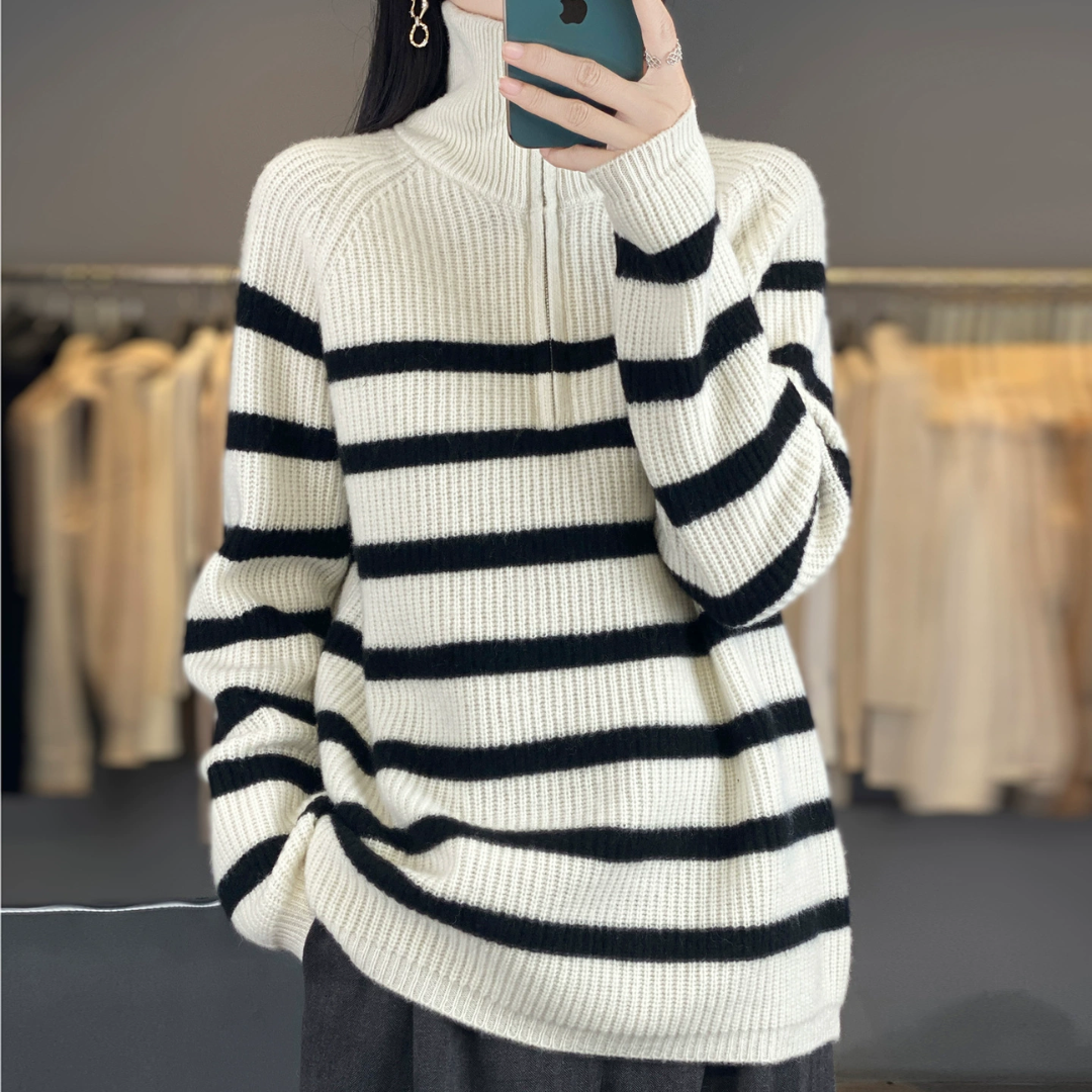 とろみルーズボーダーファスナーセーター