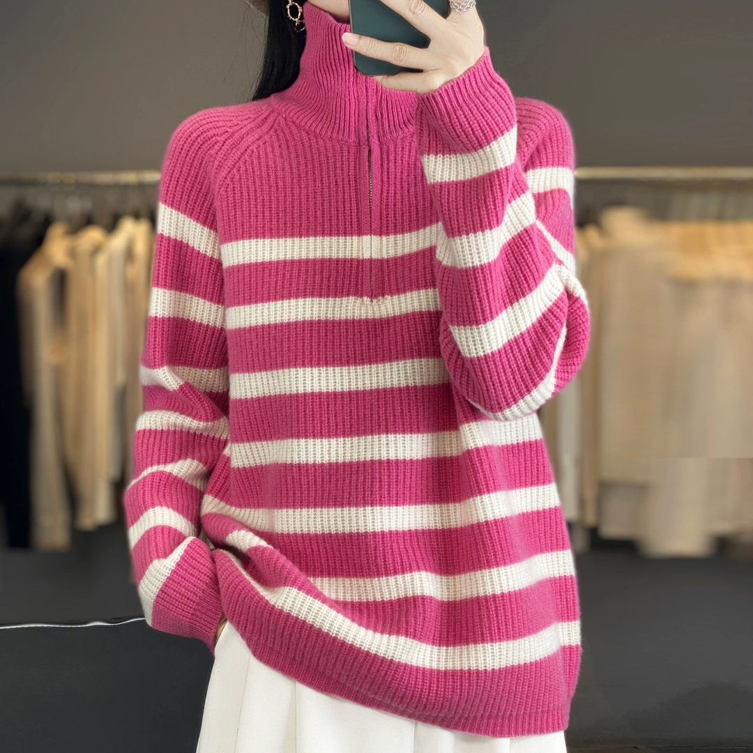 とろみルーズボーダーファスナーセーター