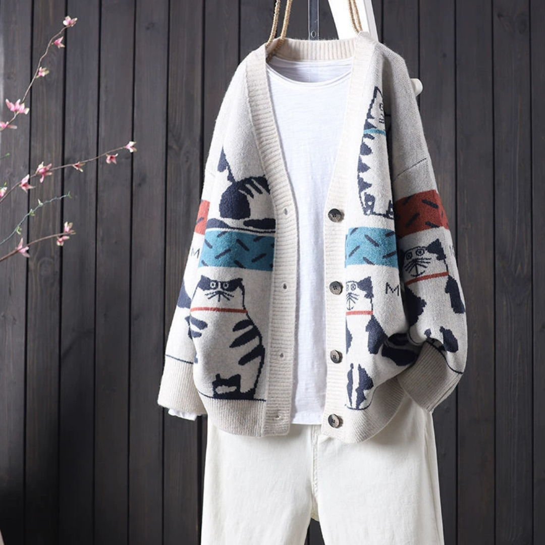 キャット・ジャカード・ニット・カーディガン