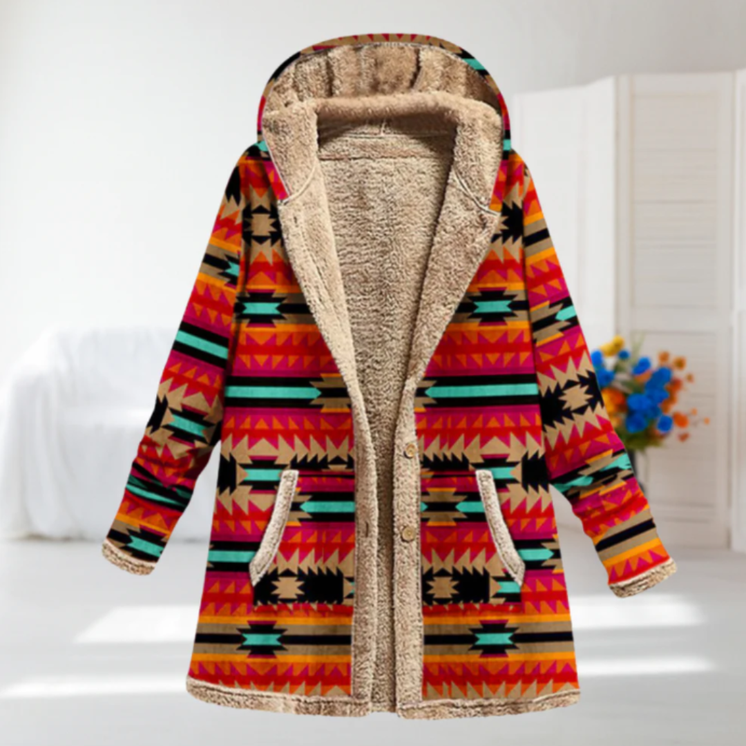 オレンジのエレガントなミッドシーズン・コート