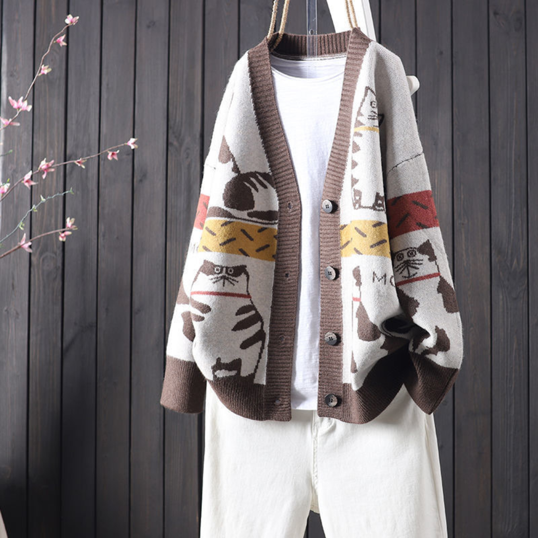 キャット・ジャカード・ニット・カーディガン
