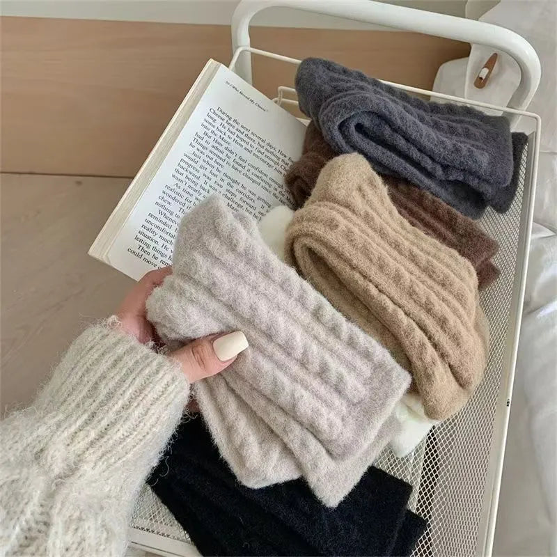 女性用、秋冬、厚手、暖かい、コットン製のミディアムレングスのレトロスタイルのソックス