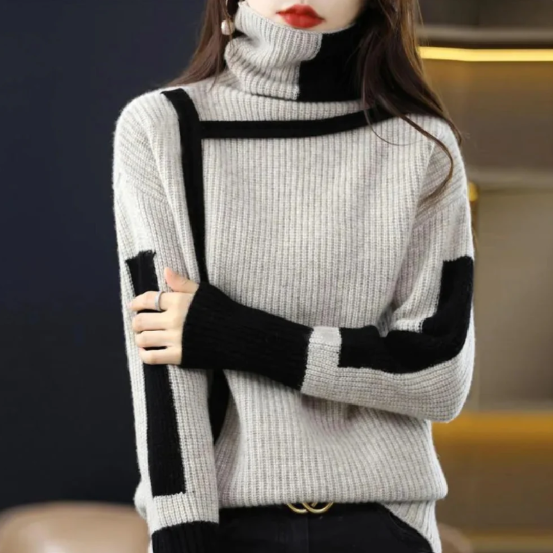 カラーブロック・タートルネック・セーター