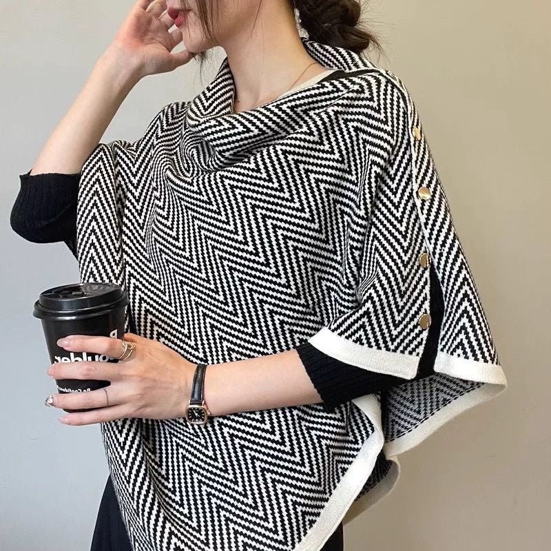 幾何学模様のニット女性用スカーフ