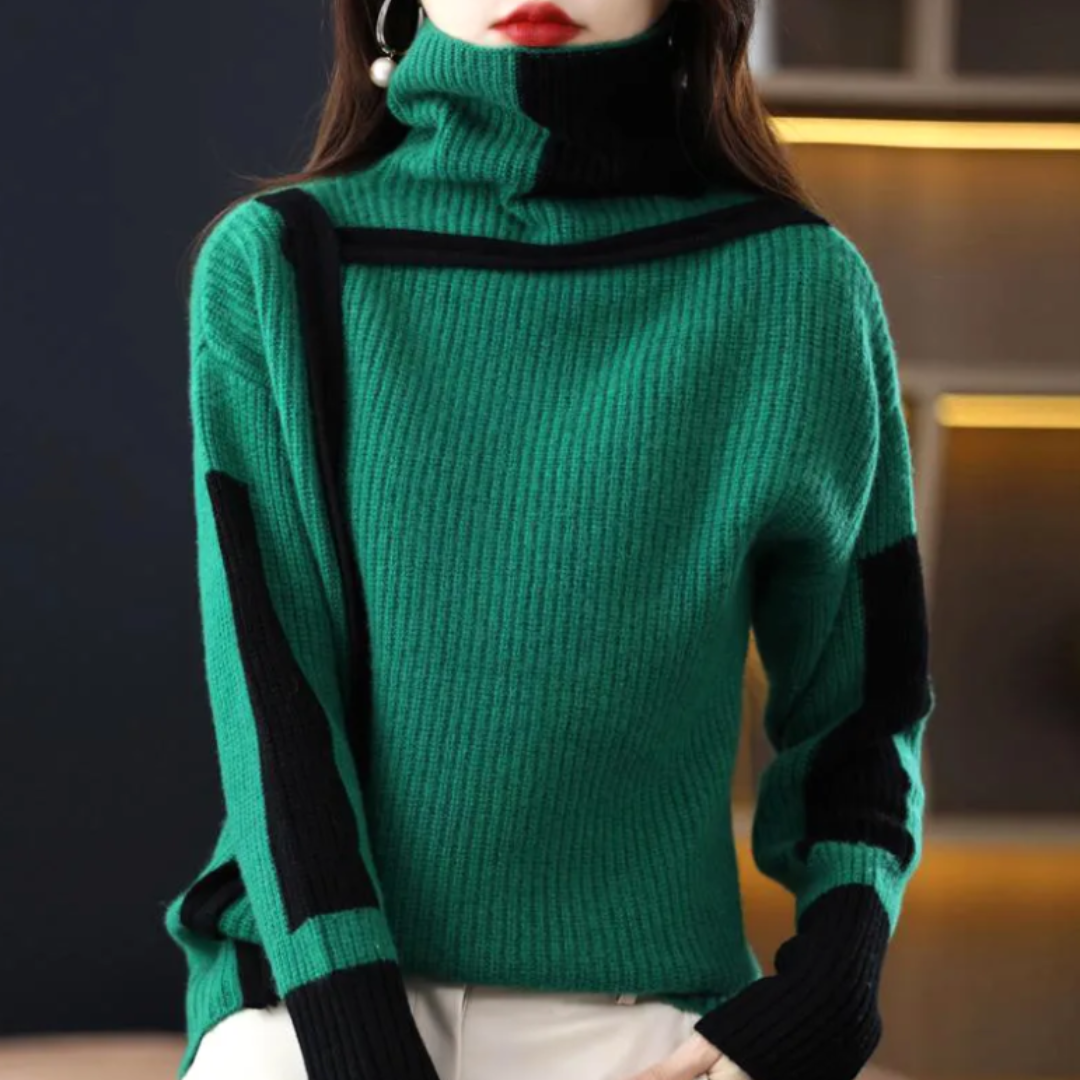 カラーブロック・タートルネック・セーター