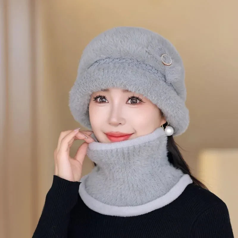 女性用暖かいフリース帽子とスカーフ