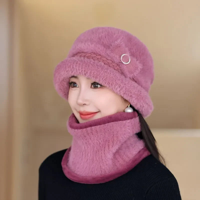 女性用暖かいフリース帽子とスカーフ