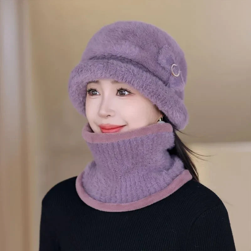 女性用暖かいフリース帽子とスカーフ