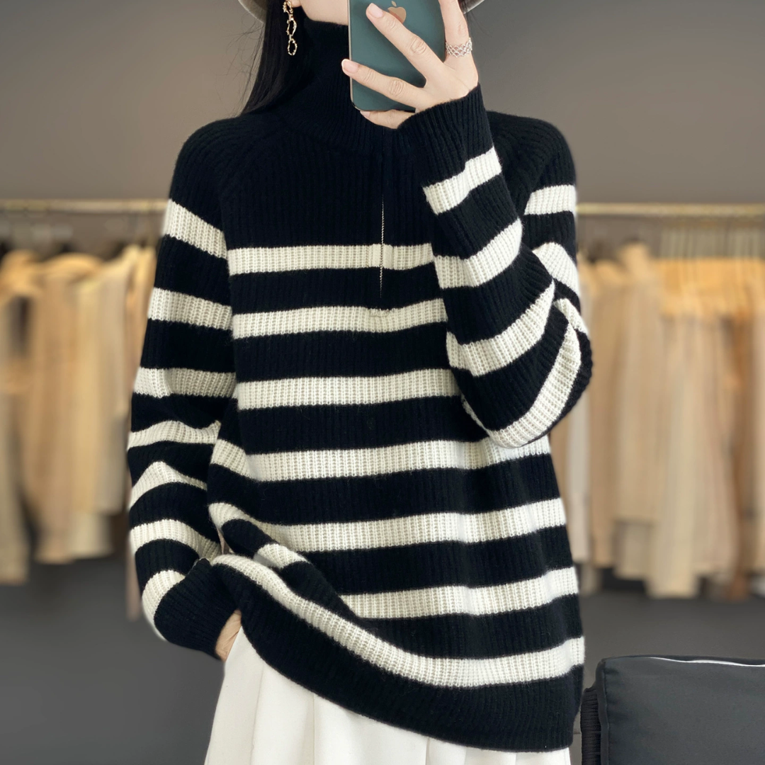 とろみルーズボーダーファスナーセーター