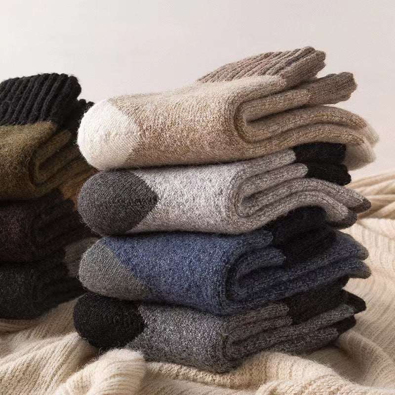 女性用、厚手、暖かい、中くらいの長さの秋冬用無地コットンソックス